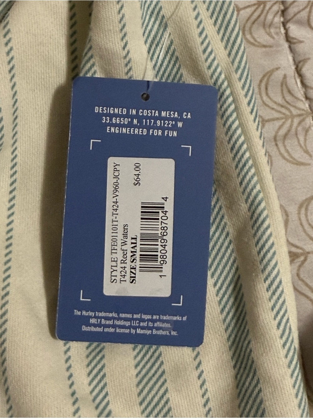 Hurley Striped Hooded Baja in Cream and Teal - Picture 7 of 8